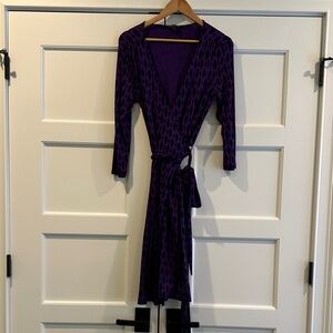 Purple Patterned Wrap Dress - Women's